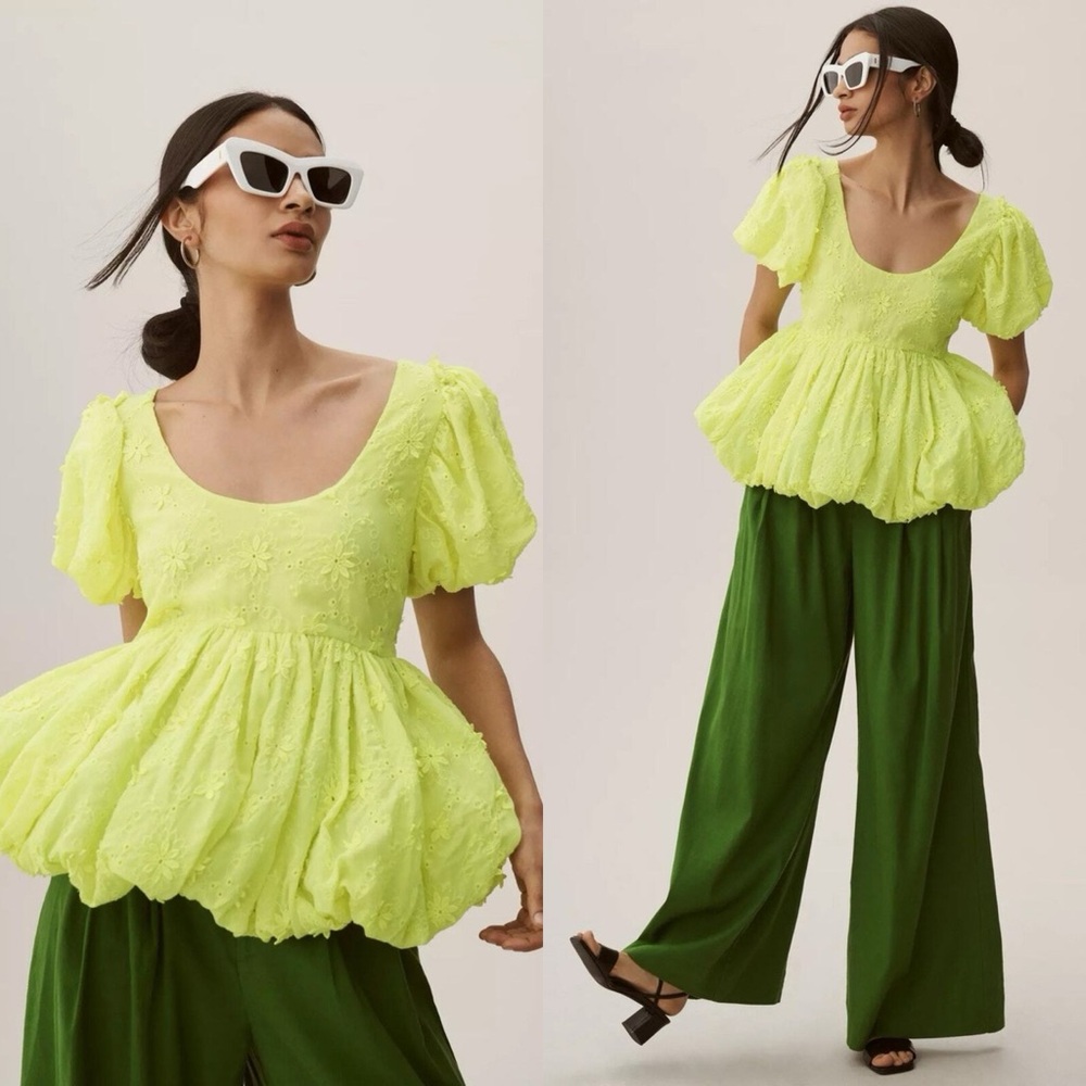 Anthropologie / FOREVER THAT GIRL Eyelet Babydoll Top in Neon Yellow